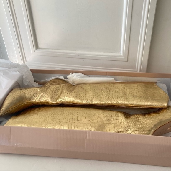 UIB Vicenza Free People Tokyo Tall Gold Metallic Animal Print Boots Sz 7 - Picture 2 of 14